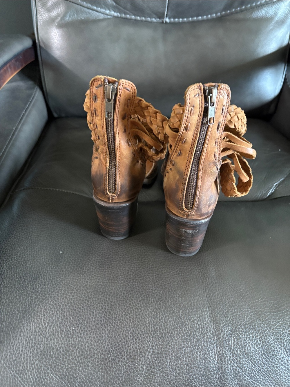 Freebird by Steven Braided Tan Leather Wrap-Heel Sandals - Picture 3 of 3